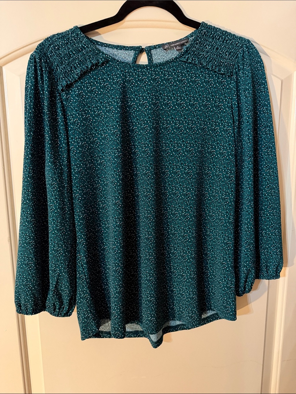 Adrianna Papell Teal Speckled 3/4 Sleeve Top with Smocked Yoke M